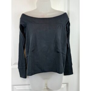 NWT Grey State Warm Up LS Doughnut Off Shoulder Sweatshirt Blackwash Cotton XS S